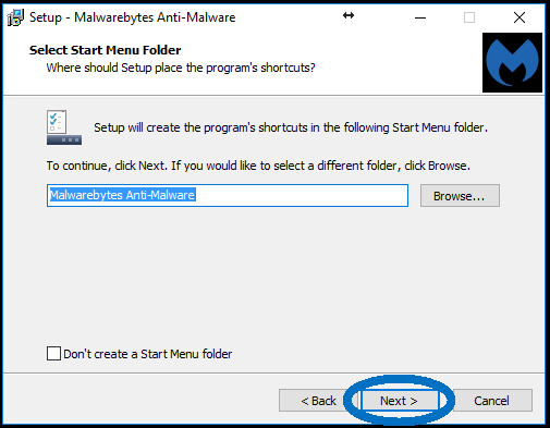 Malwarebytes start menu option