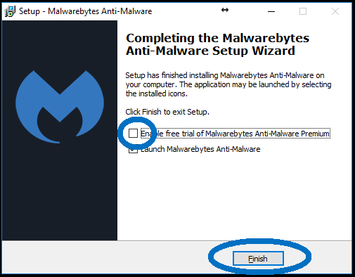 Malwarebytes finish installation and run